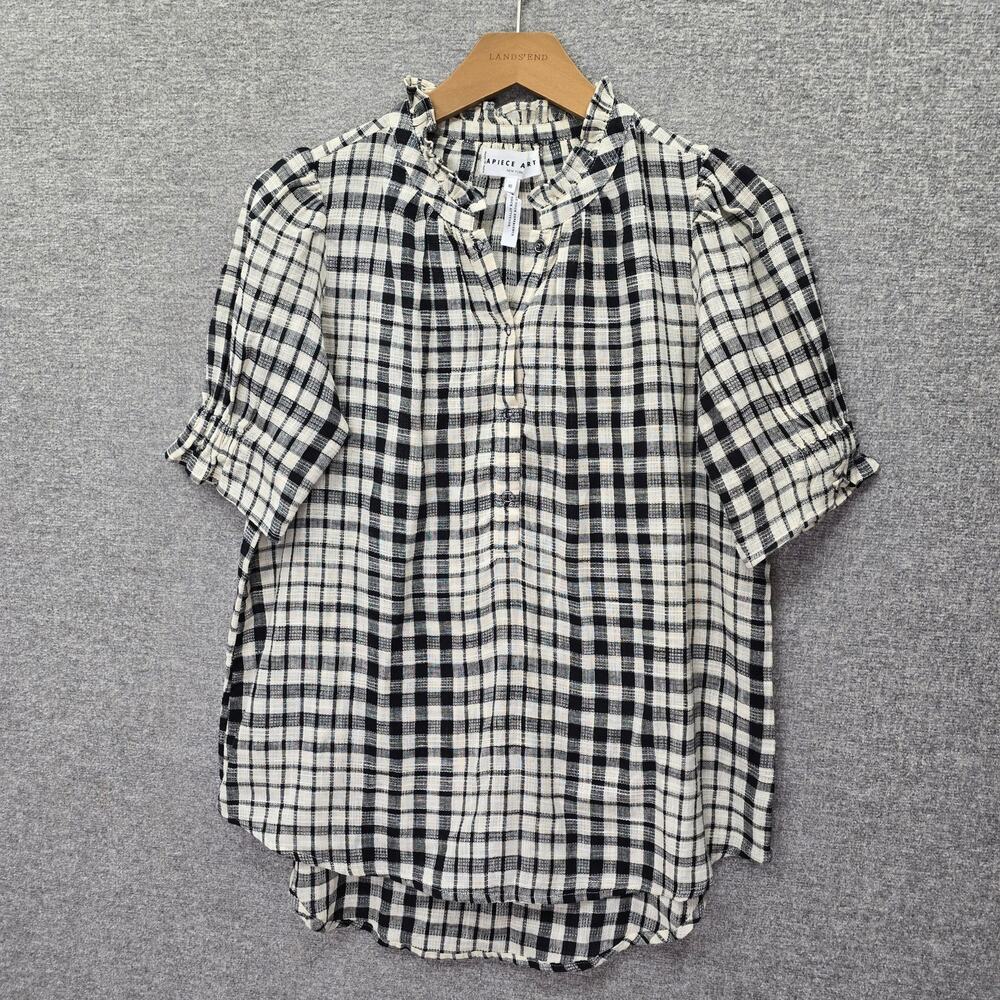 A PIECE APART LOS ALTOS CHECKED COTTON GAUZE TOP, SIZE XS